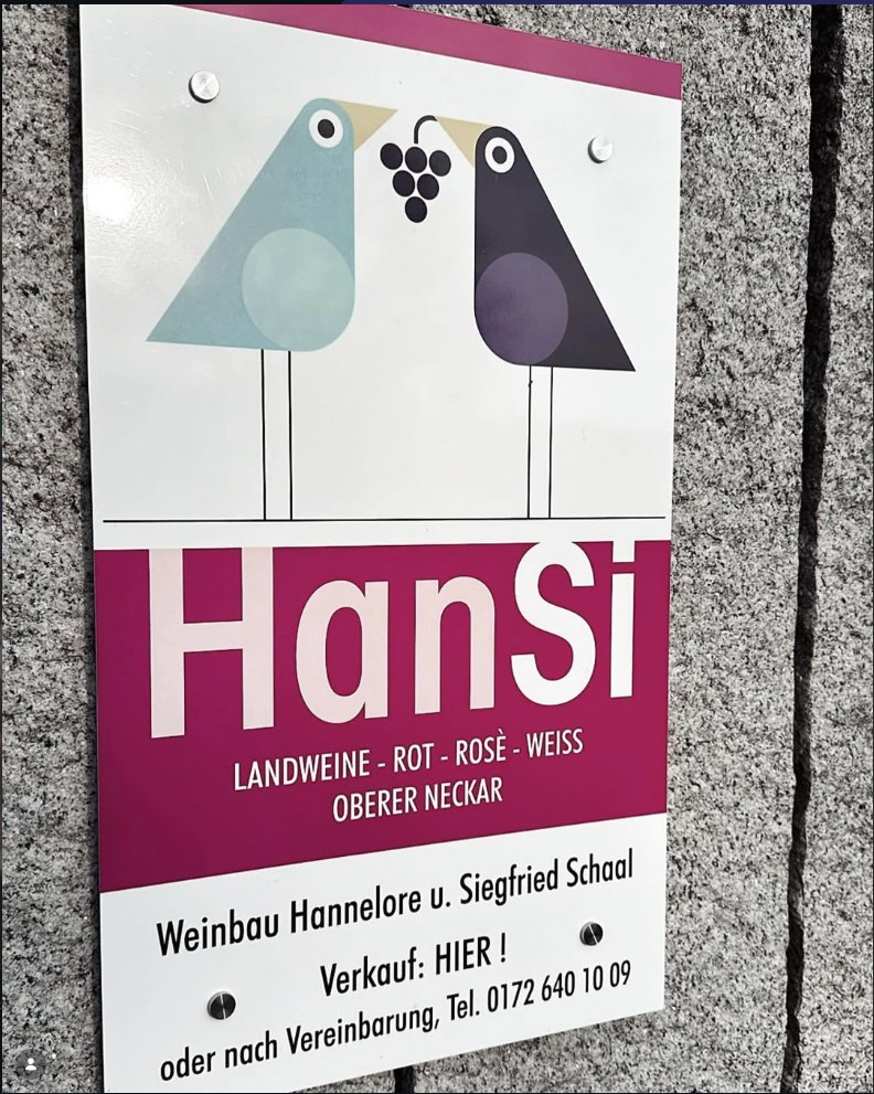 Schild von hansi Landweine am Verkaufsort